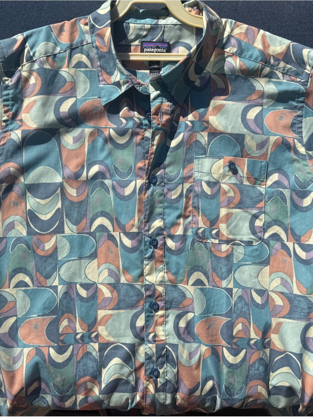 patagonia men’s organic cotton geometric print button down shirt